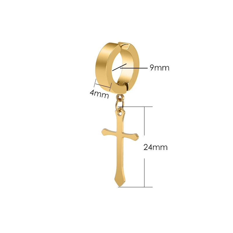 Fashion Titanium Steel Cross Ear Clip Earrings For Men Women Stainless Steel Punk Black Single Earring Fake Earrings Jewelry 6
