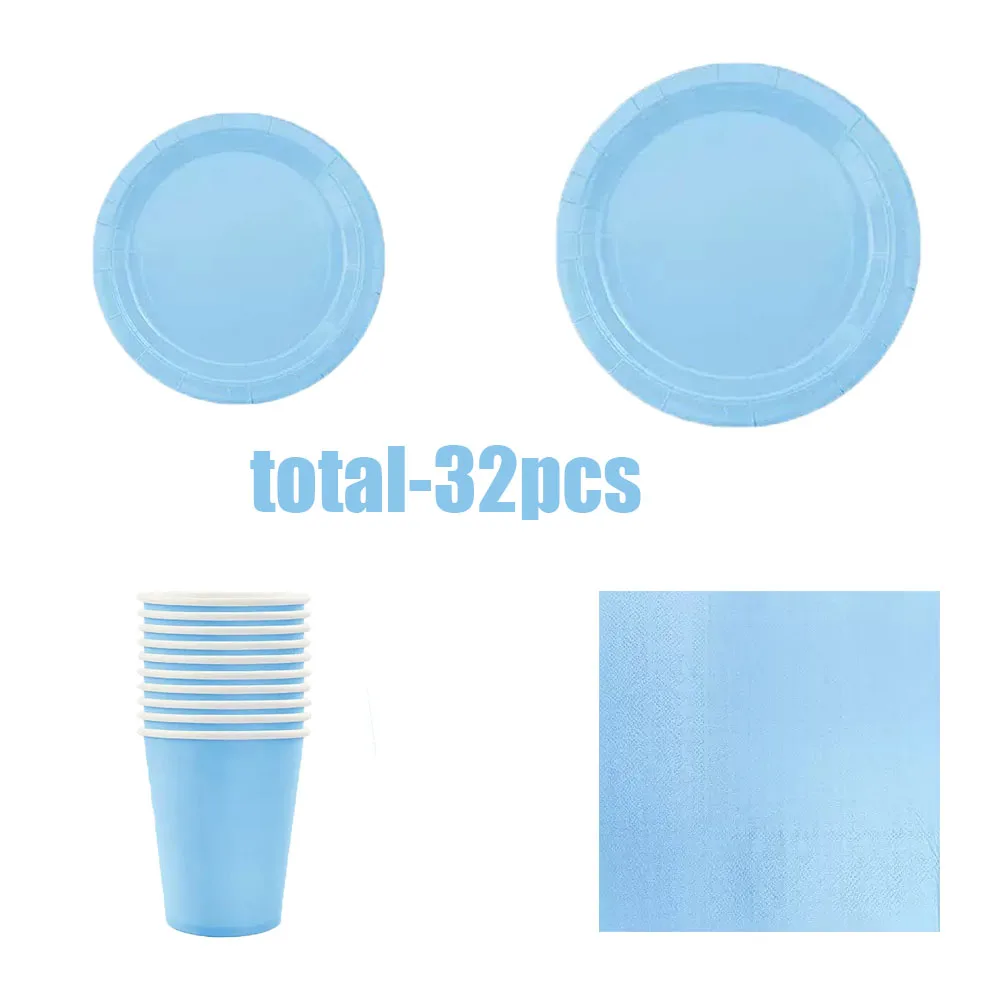 Light Blue Disposable Party Tableware Set for 8 Baby Shower & Birthday 13