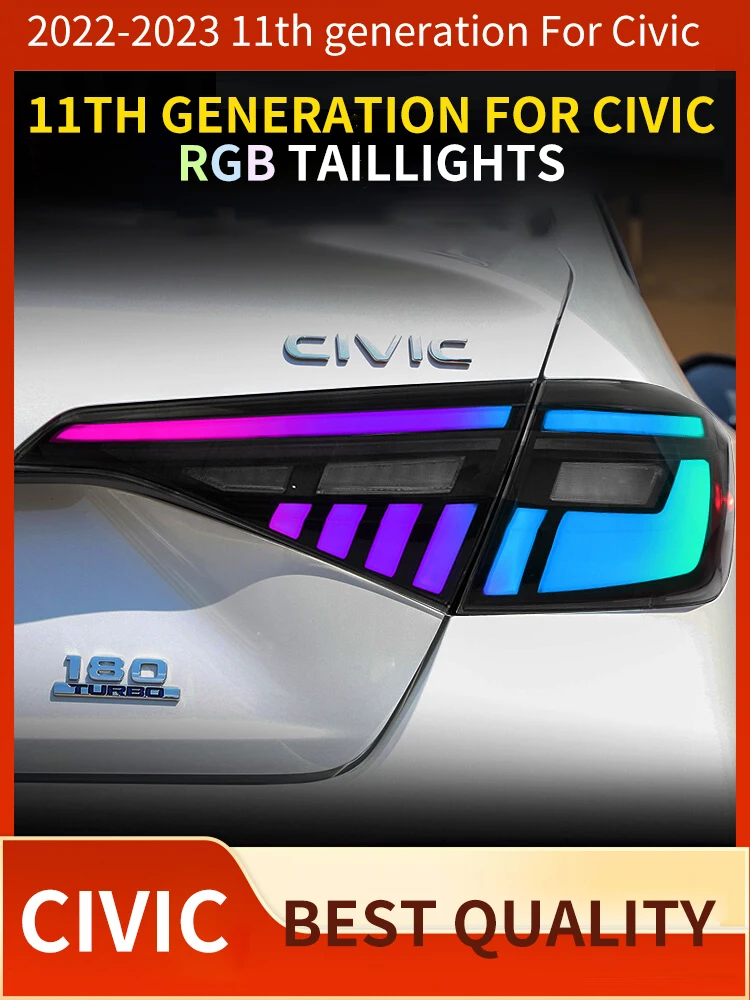 

Задние фонари RGB для Honda 11 поколения Civic 2022 2023 анимация DRL задние фонари сигнал поворота задние фонари в сборе