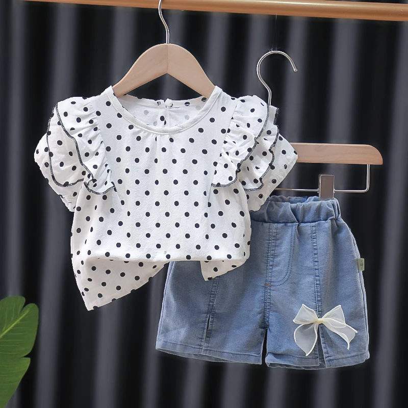 0-4 years Girls Clothes Sets Summer Baby Girl Cotton T-Shirt + Quality Denim Shorts 2-Piece Set
