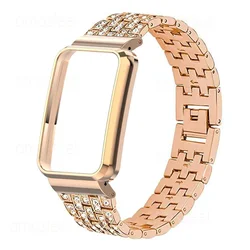 Elegant Diamond Metal Bracelet with Protective Case for Mi Band 7 Pro (Rose gold)