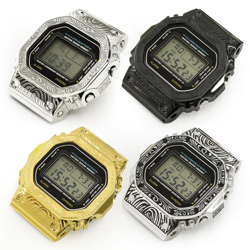 Фото DW5600 Mod Kit резная металлическая фотография для часов женская модель DW5700 GB5600 GW-B5600 водонепроницаемый стальной резиновый ремешок для замены браслета №3