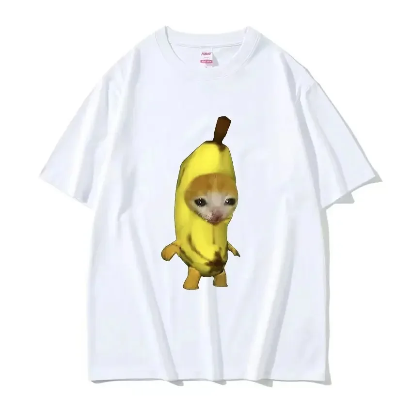 男性と女性のための面白いかわいいバナナ猫のTシャツ,綿の
