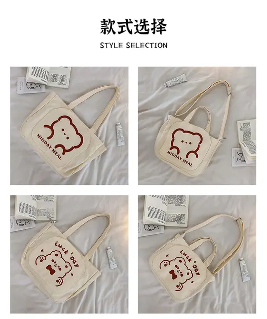Cartoon Rabbit Bear Canvas Canvas Shoulder Bag Cute College Student  Backpack With Cloth Finish 230828 From Mu08, $10.24