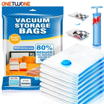1/5/10pc Vacuum Storage Bags,for Bedding,Pillows,Towel,Clothes Space Saver Travel Storage Bag,With Hand-Pump,Vacuum Bag Package 1