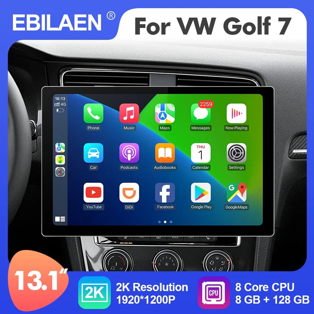 

EBILAEN Android 12 13,1 дюймовый автомобильный мультимедийный радиоплеер для VW/Golf 7 2013- GPS стерео 8 Core Carplay 4G WIFI