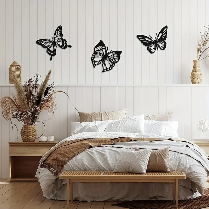 

CIFBUY Deco 3pcs Butterfly Metal Home Decor Black Dragonfly Hummingbird Butterfly Art Wall Hanging Decor Metal Wall Mounted Deco