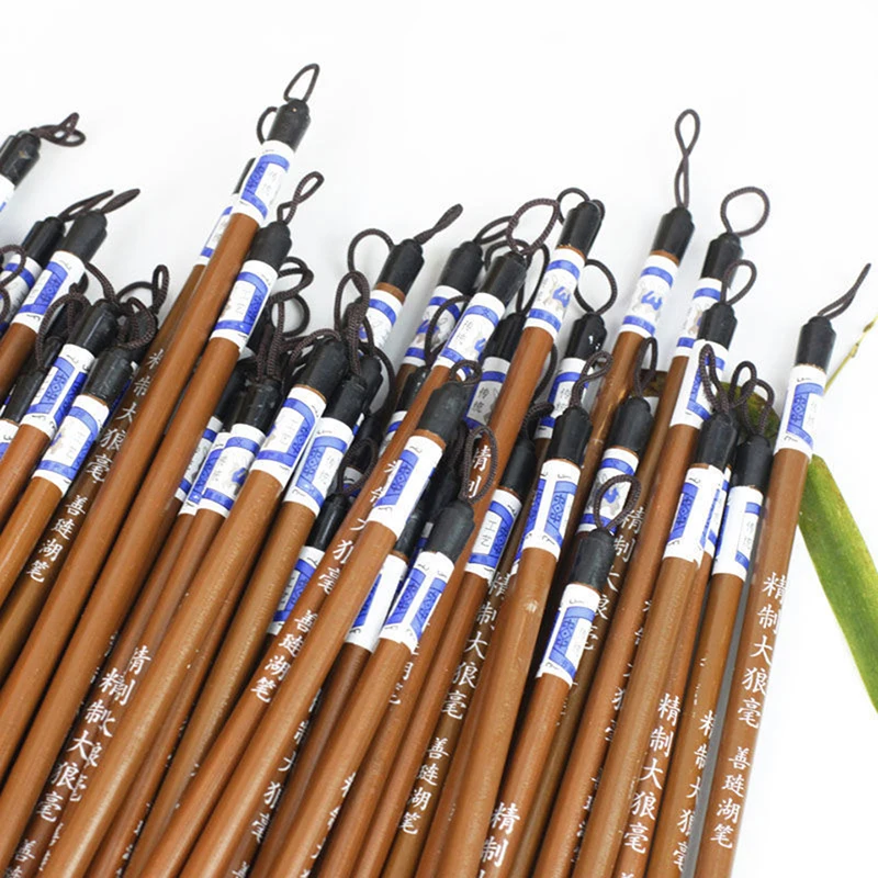 10PCS Bamboo Calligraphy Brush Pen Wool Chinese Calligraphy Painting Brush Pen Weasel Hair Regular Script Writing paint brush calligraphy brush