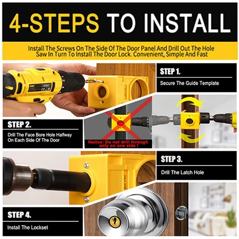 1-3/8Inch-1-3/4Inch Door Lock Installation Kit For Wooden Doors With Guide Template, Door Lock Hole Saw-Retail