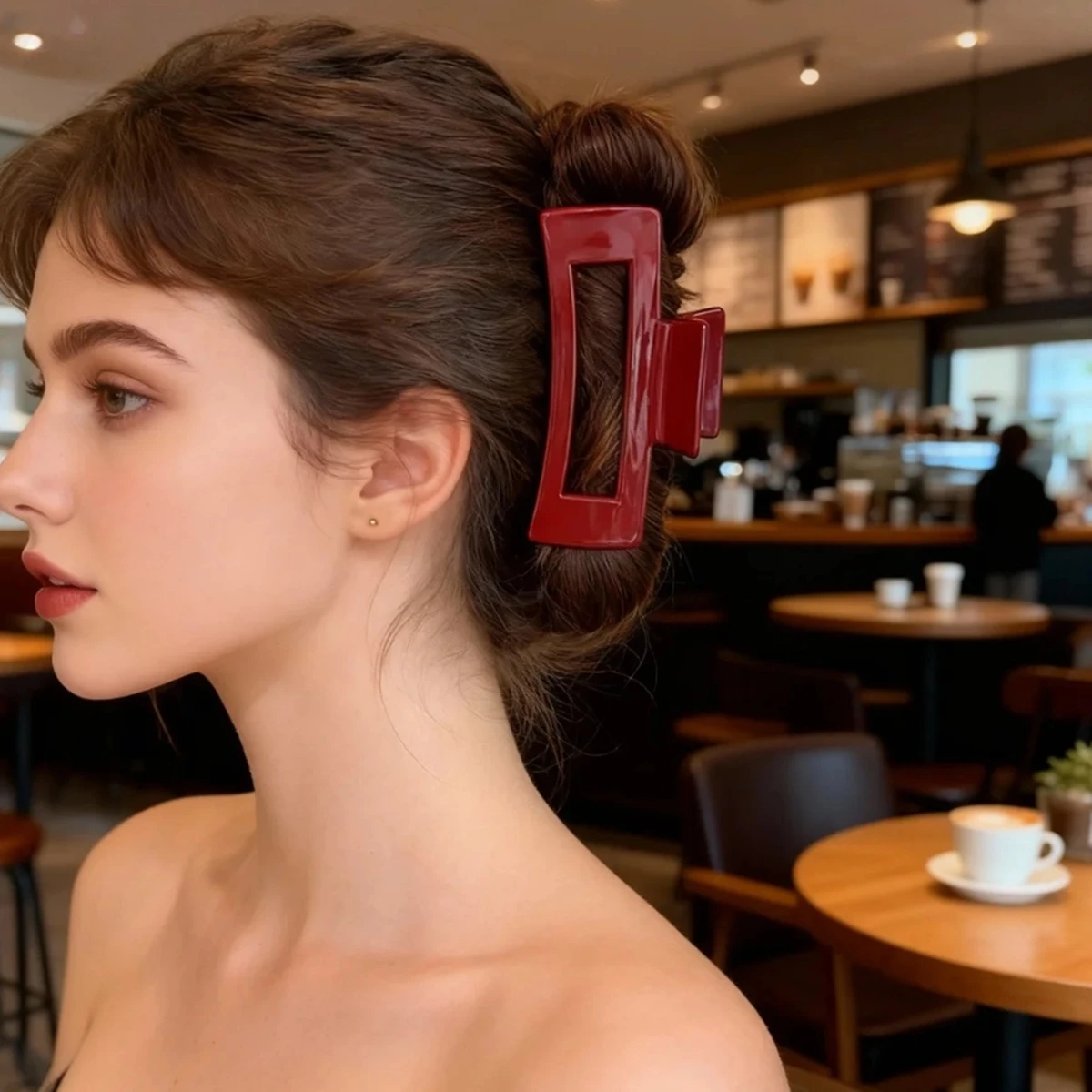 Modische und einfache burgunderrote, glänzende, quadratische Haarspange, große Haarnadel, Damen-Haar-Accessoire, geeignet für tägliche Freizeitkleidung, Neujahrspartys und Neujahrsgeschenke – Detail 6