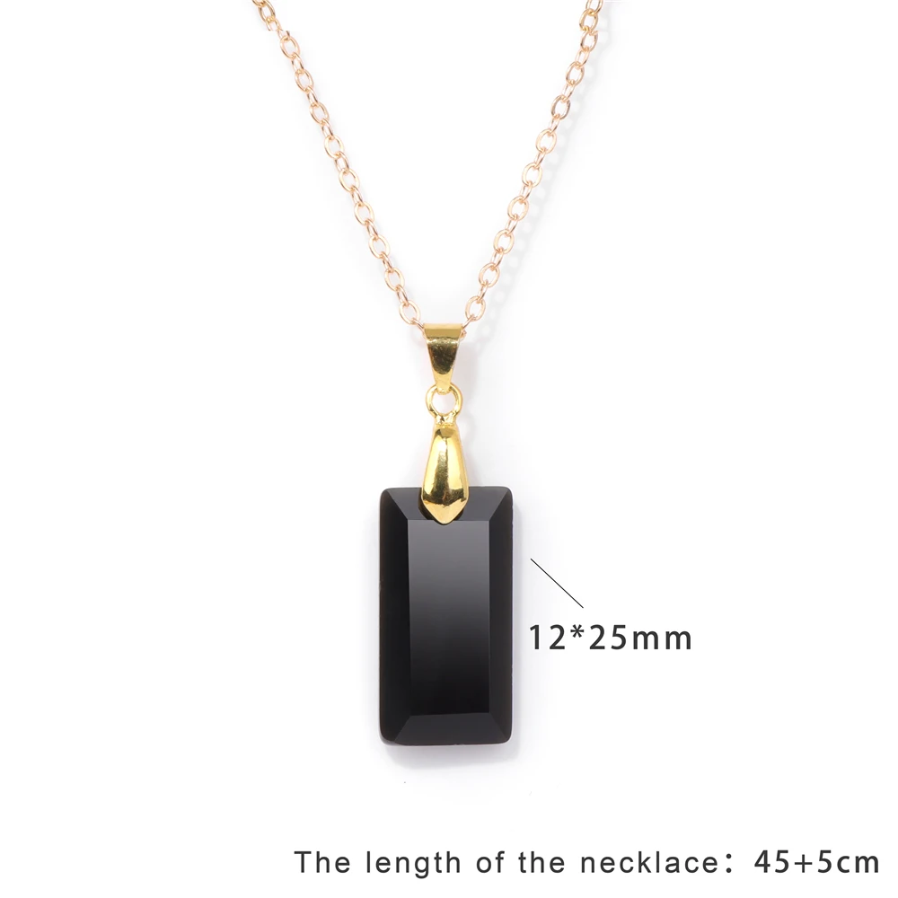 Square Natural Stone Pendant Necklaces For Women Men Obsidian
