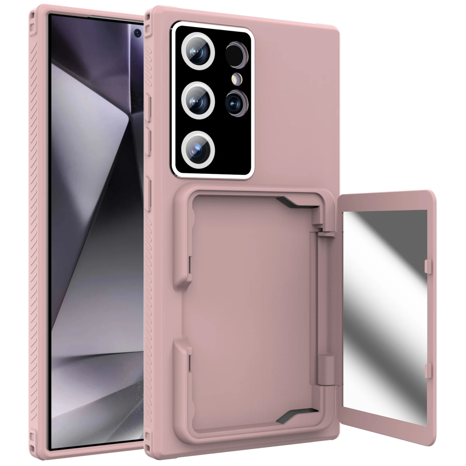 

Shockproof Hybrid Heavy Duty Mirror Case for Samsung Galaxy S24 Ultra A15, Hidden Card Holder, Wallet Funda, Makeup Phone Cover
