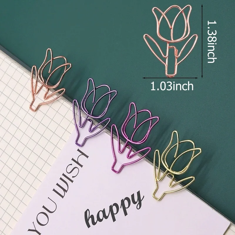 12Pcs/Box Tulip Shaped Paper Clip Colored Paper Clip Office Stationery Metal Bookmark Holder Stationery Clips