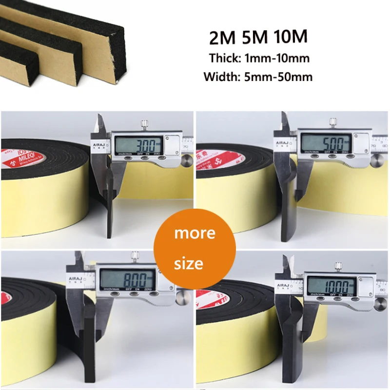 1m-10m Rubber Self Adhesive Sponge Seal Strip EVA Black Foam Strong Single-sided Adhesive Soundproof Anti-collision Seal Gasket