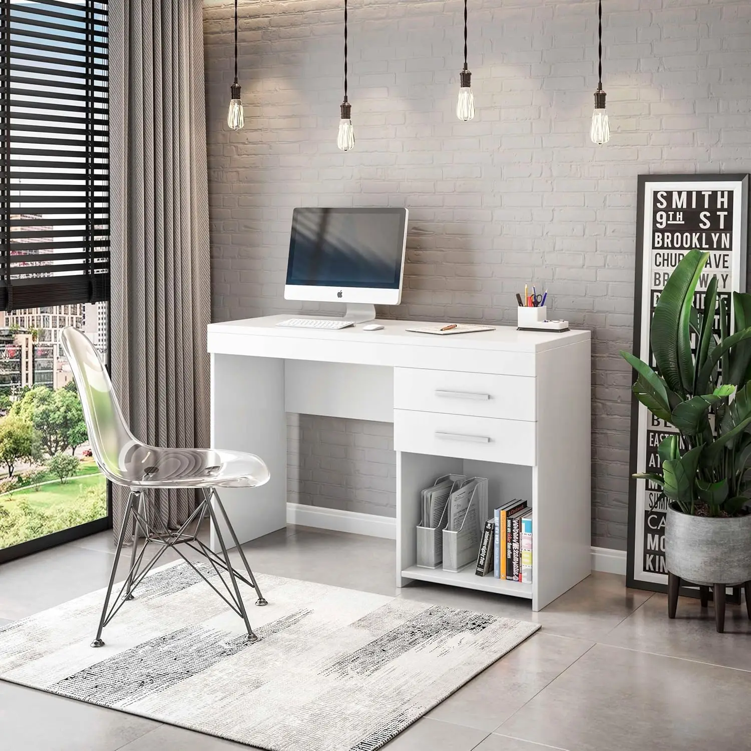 Techni Mobili Computer Home Office or Bedroom Storage & Drawers Ideal for Small Spaces Writing Desk, 47.6" W x 16.1" D x 30.3, W