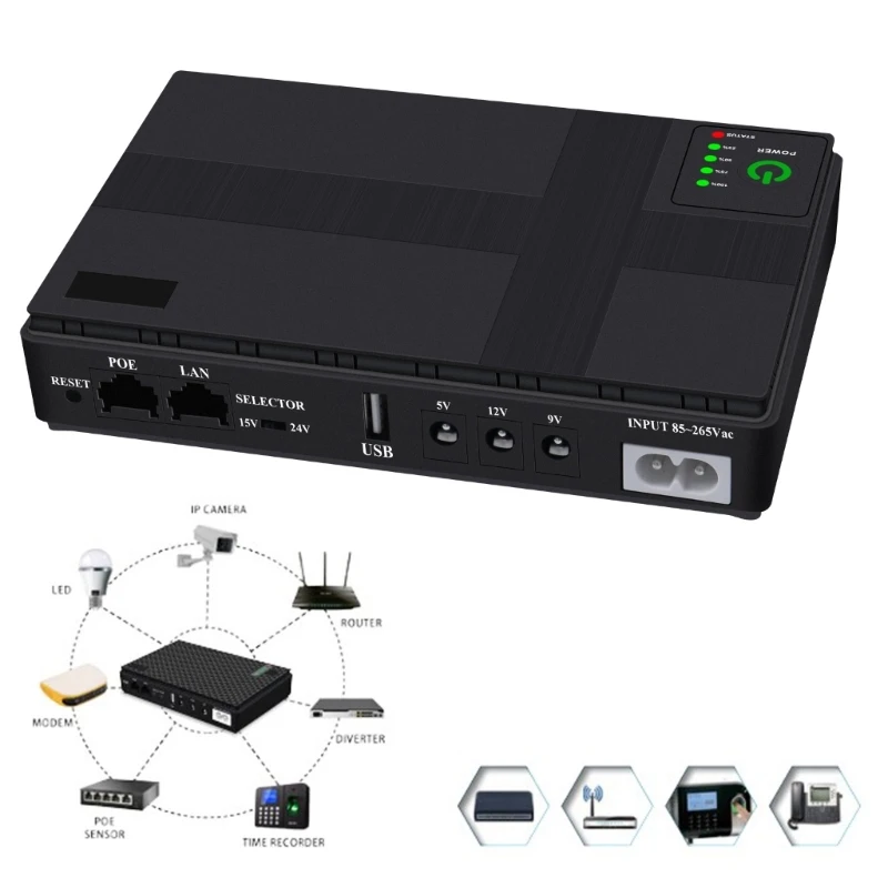 M2EC Universal 10400mAh USB 5V 9V 12V 2A Uninterruptible Power Supply UPS Battery Backup for WiFi Router Webcam Camera