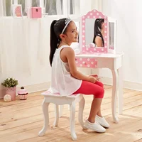 Kids Princess Gisele Polka Dot Print 2-Piece Kids Wooden Play Vanity Set with Vanity Table, Tri-Fold Mirror, Storage Dra 2