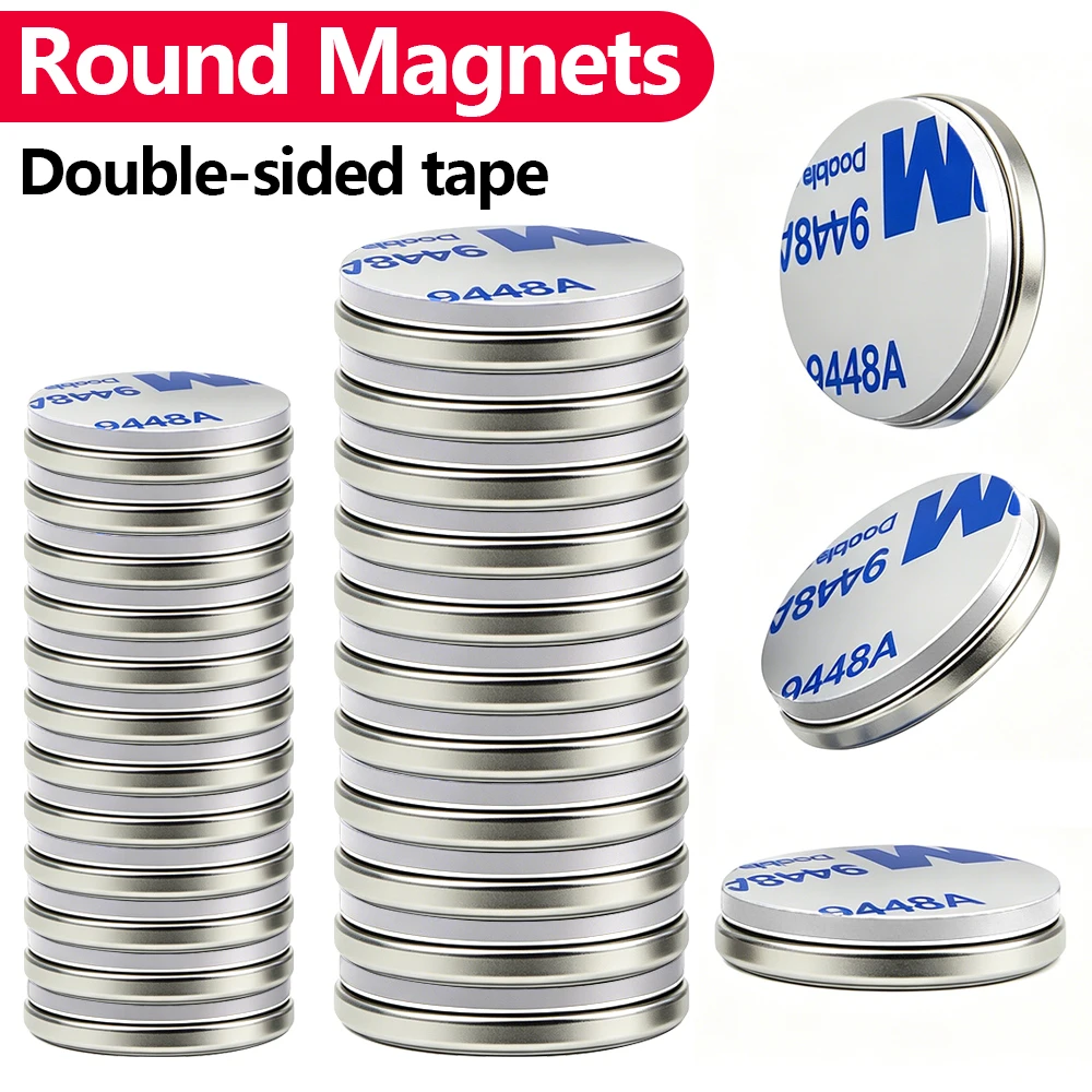 Ultra-Strong Neodymium Magnet with Adhesive Backing - Round N35 Permanent Magnet