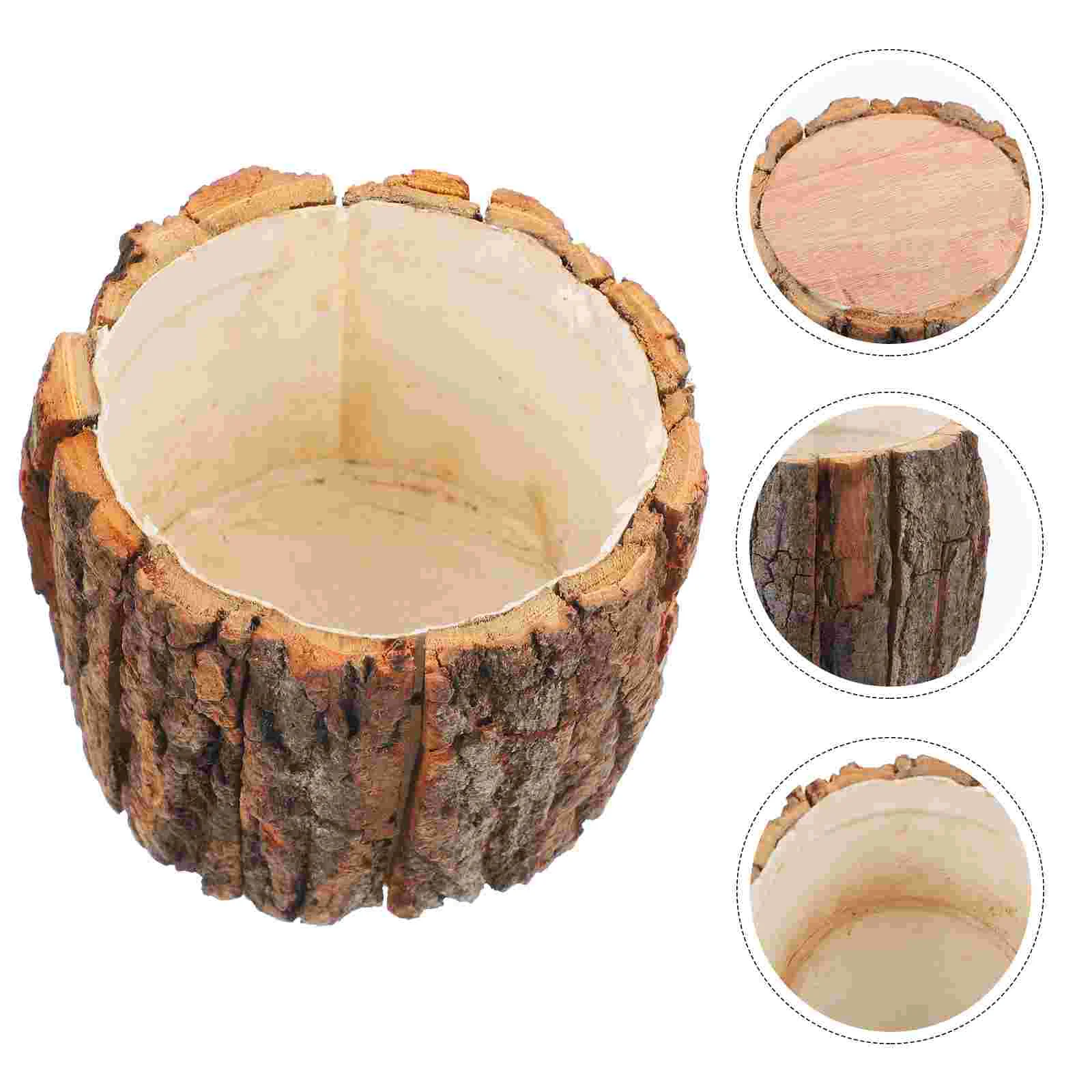 

Natural Wood Flower Pot Rustic Stake Design Succulent Plant Potted Planter Bonsai Pots Bark Barrel Bucket Garden Decoration