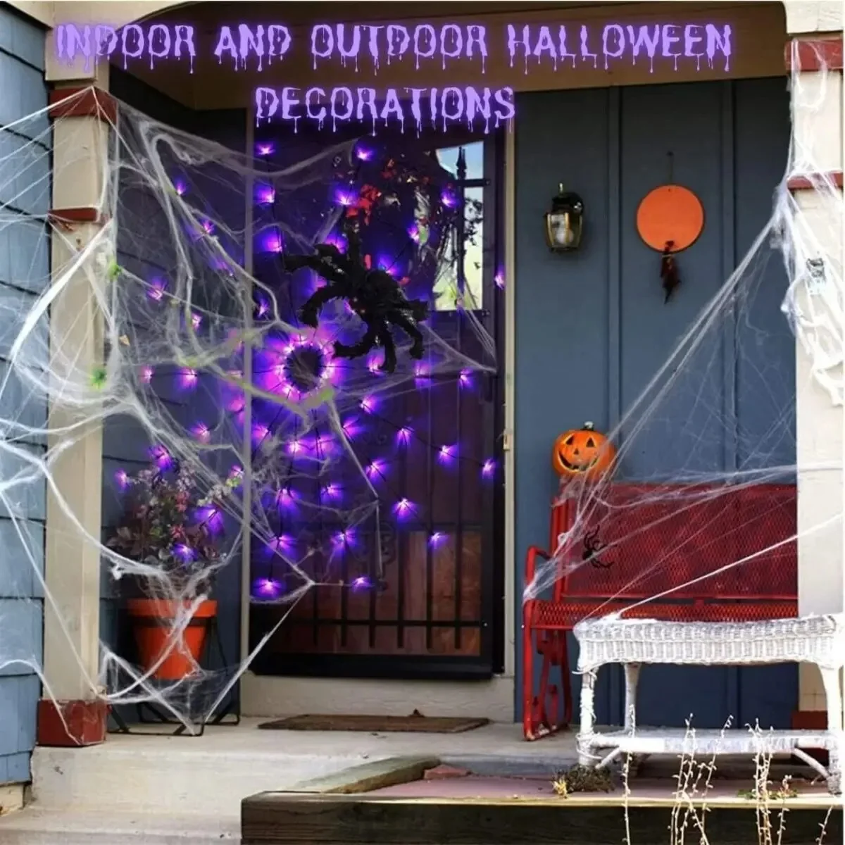 Halloween Spider Web Lights Spider Net LED String Lights with 8 Lamp Mode for Haunted House Halloween Home Window Wall Decor