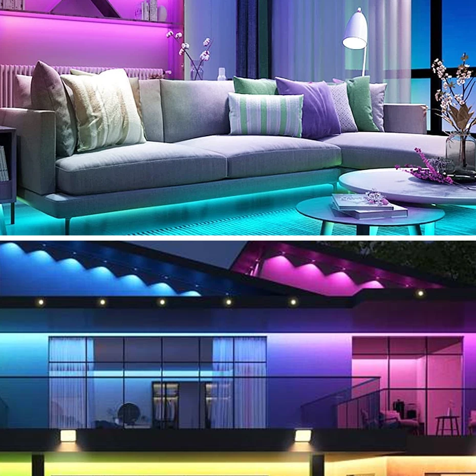 1-50M RGBIC Led Strip Light 110V 220V 60Leds/m Smart Bluetooth Remote Control Waterproof IP67 Dream Color Flex Tape Strip Lamp