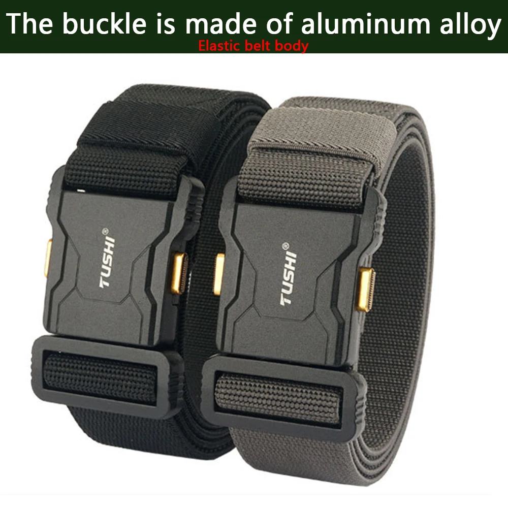 Tushi neuer taktischer Outdoor-Gürtel für Männer und Frauen Schnalle aus Aluminium legierung Schnell verschluss elastischer Gürtel Freizeit gürtel Jeans Bund – Detail 1