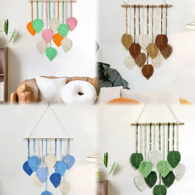 Tapestry Decor Reative Handmade Woven Leaf Wall Hanging Tapestry Bohemian Style Pendant Home Wall Decoration Colorful Living Room Decoration