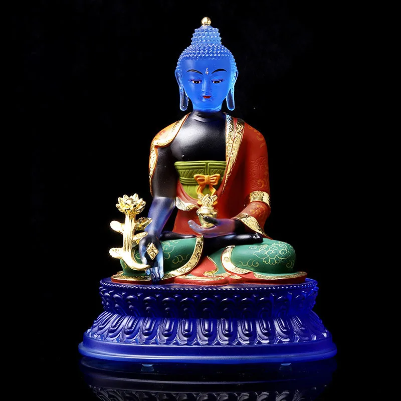 Coloured glaze Medicine Buddha Buddha Statue Ornament, Light Buddha Buddha Home Worship, Buddha Hall Decoration