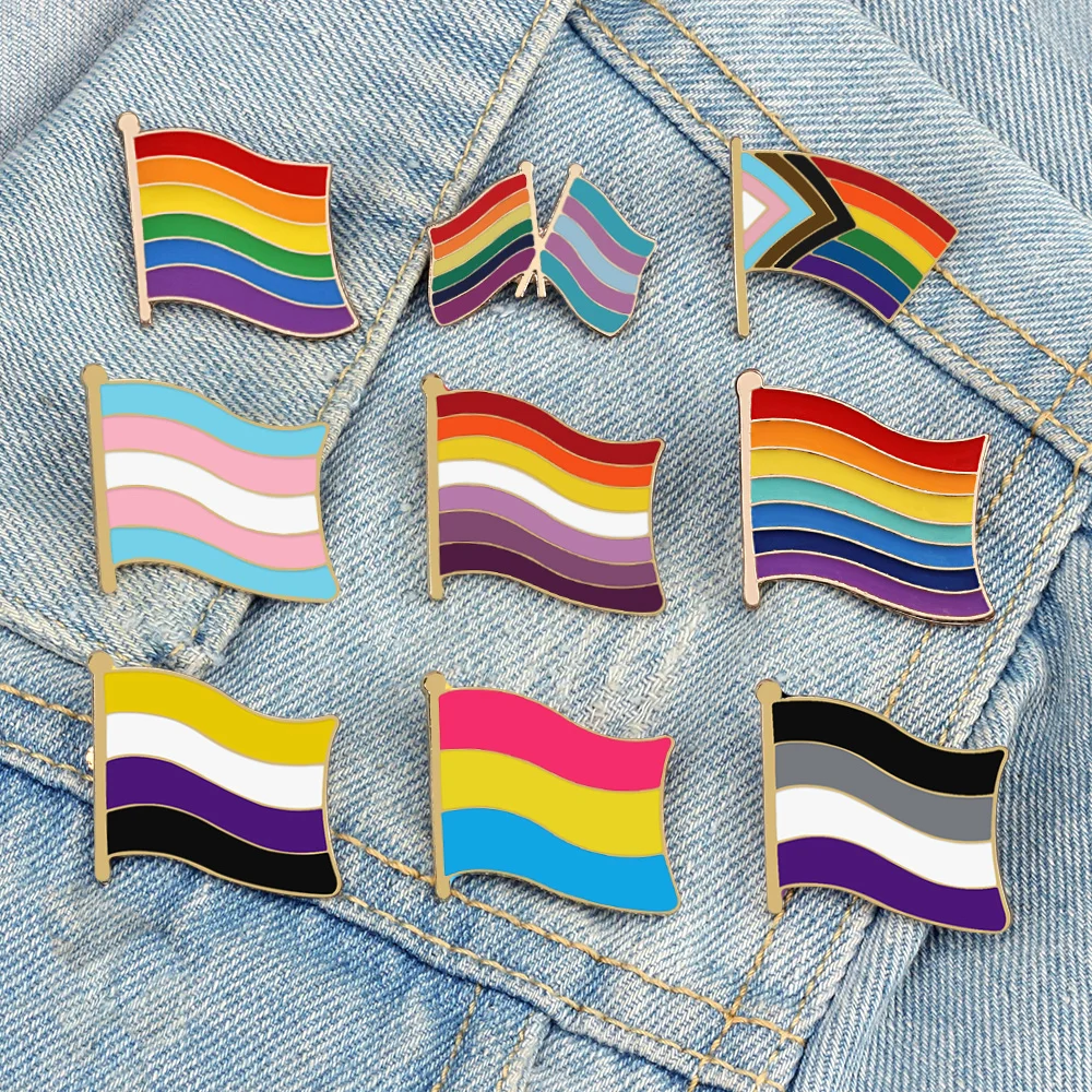 Rainbow Flag LGBT Pride Enamel Pin Inclusive Progress Non-binary Trans Les Bise…