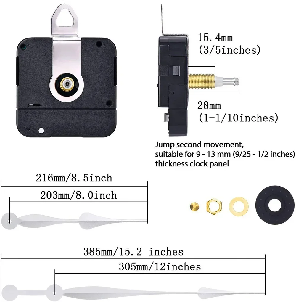 High Torque Quartz Wall Clock Movement Silent DIY Clock Mechanism 30cm Long Metal Needle Large Torque Movement Parts For Wall Clock Clock Repair Parts