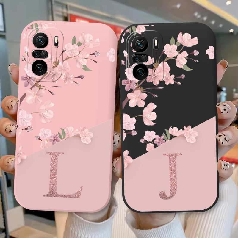 Чехол для телефона Poco F3 PocoF3 с розовыми цветами, буквами от A до Z, силиконовый мягкий чехол для Xiaomi Poco F 3, чехол с буквами алфавита