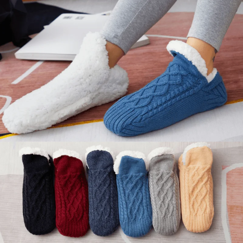 Indoor Non Slip Thermal Socks Slipper Men Women Knitted Slipper Socks Warm  Fleece Cozy Fuzzy Socks Winter Indoor Bedroom Slipper - AliExpress