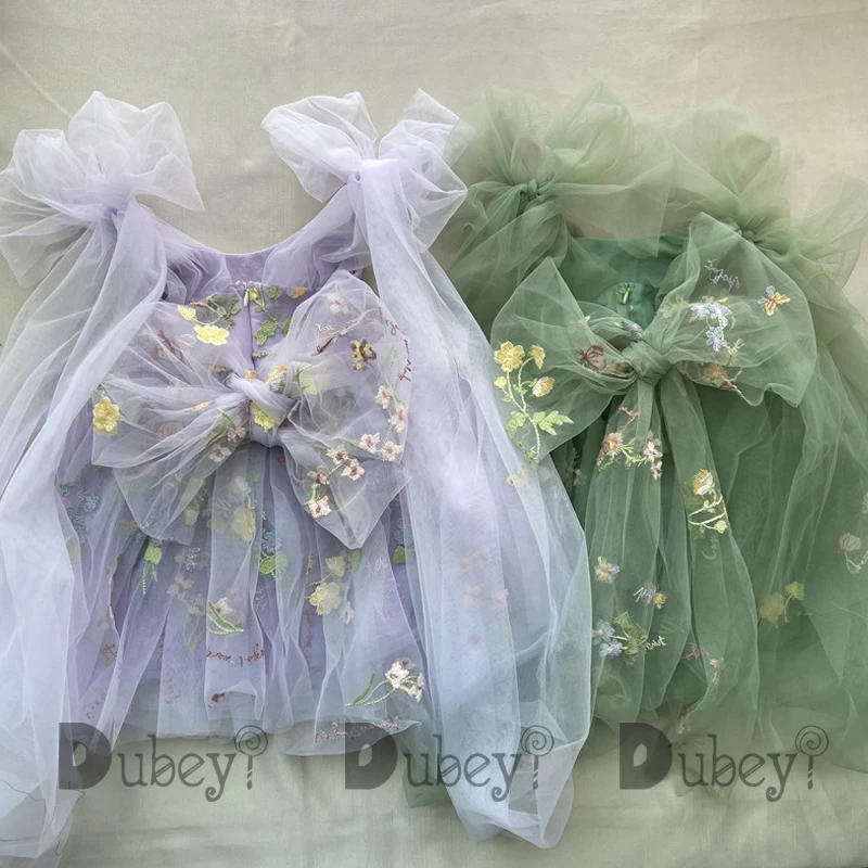 Baby Floral Bow Sleeveless Summer Dress - Embroidered Ballerina Tutu Outfit