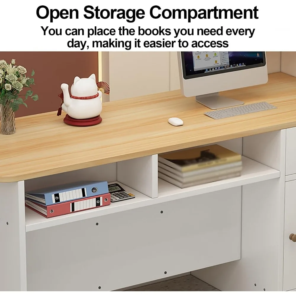 Reception Counter Desk, Modern Retail Counter, Front Desk Reception Room Table, Retail Counter with Display Shelf & Drawers
