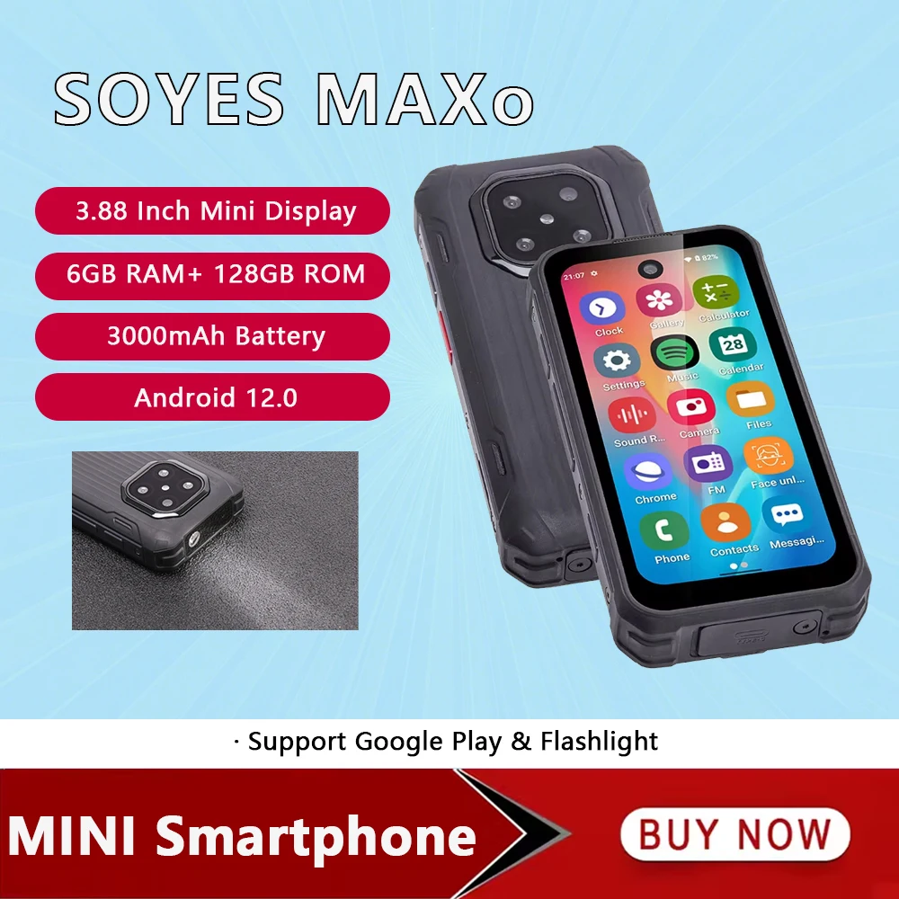 SOYES MAXo Rugged Mini Smartphone Android 12 3.88 Inch 6GB+128GB Dual Cards 4G Small Mobile Phones 3000mAh Flashlight Cellphone