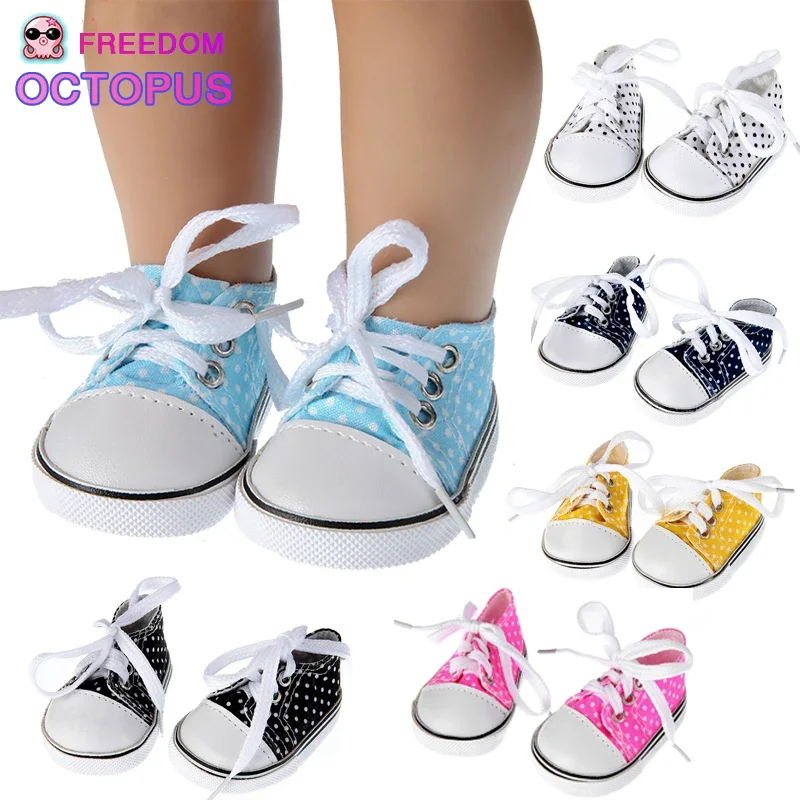 

7 cm Canvas Denim Sneakers New Born Baby Shoes Handmade Lace-up Sneakers Shoes For 18 Inches American 43 cm Baby Dolls GIfts