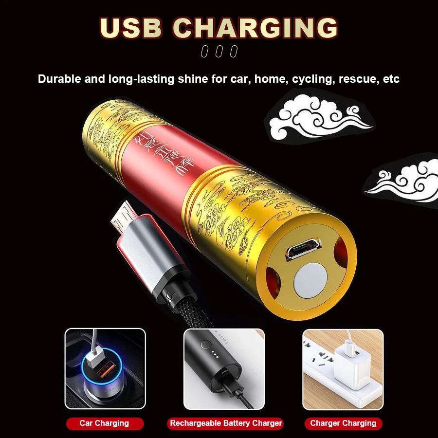 Description Picture 5 of itemNewest Rechargeable LED Flashlight Monkey King Carving dragon golden Cudgel Stick Hand Torch Flashlight Outdoor Emergency Ligh