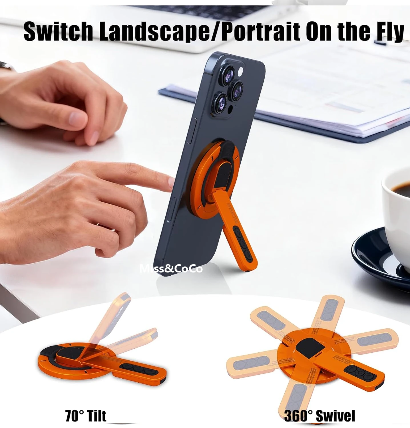 Magnetic 360° Rotating Phone Grip Stand with Pressure-Relief Button Design