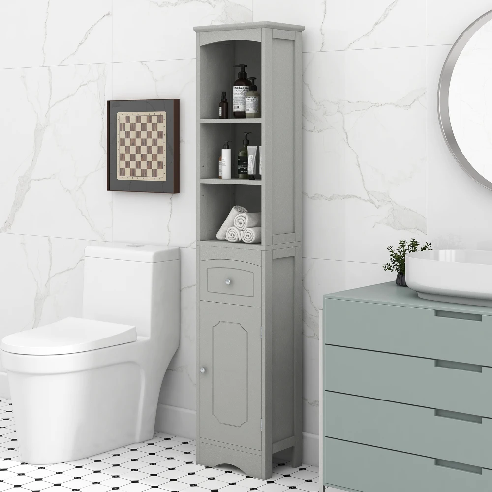 Tall Bathroom Cabinet, Freestanding Storage Cabinet With Drawer, MDF Board, Adjustable Shelf, Grey 2