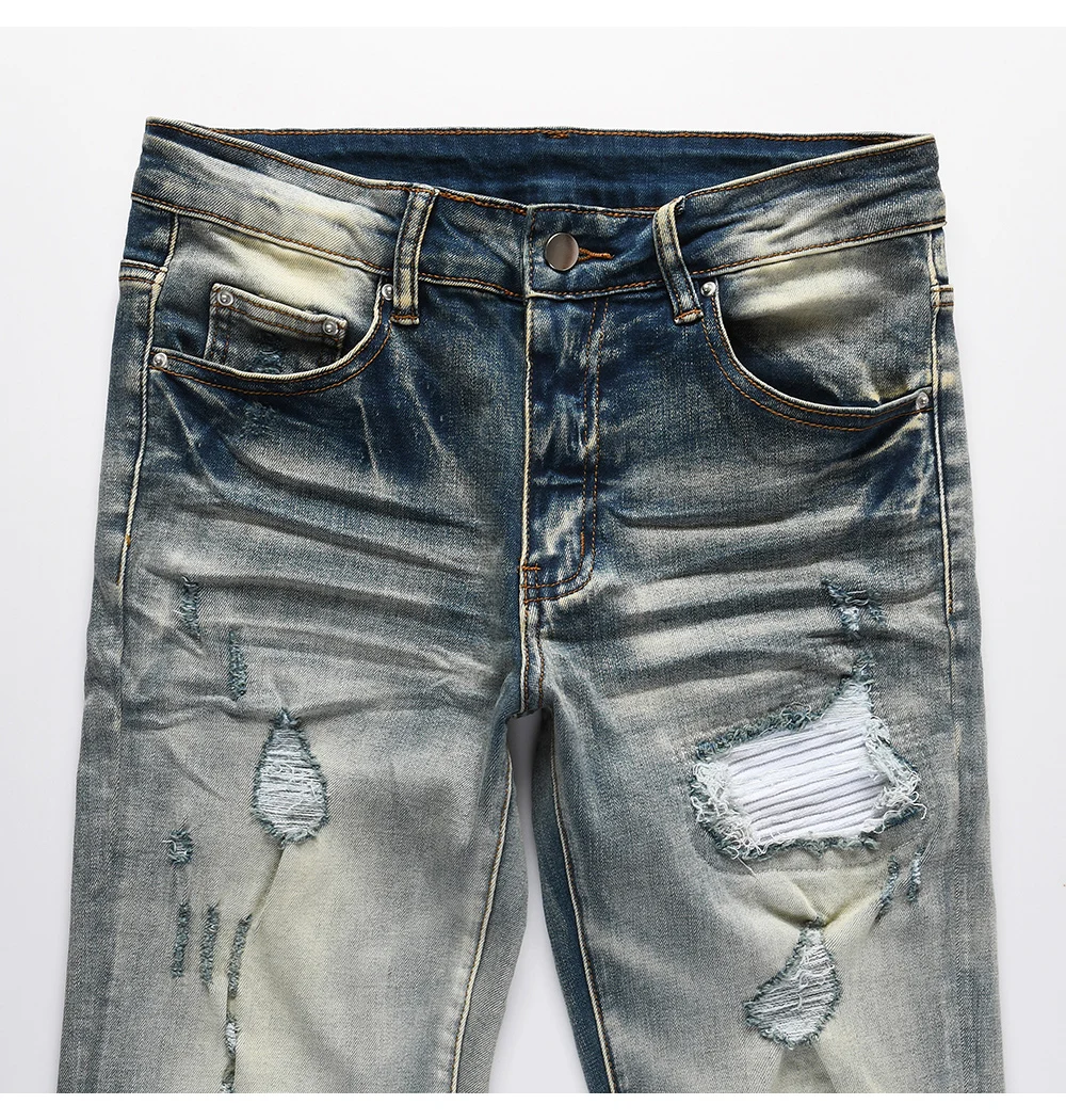 Dark Blue Biker Jeans Detail View