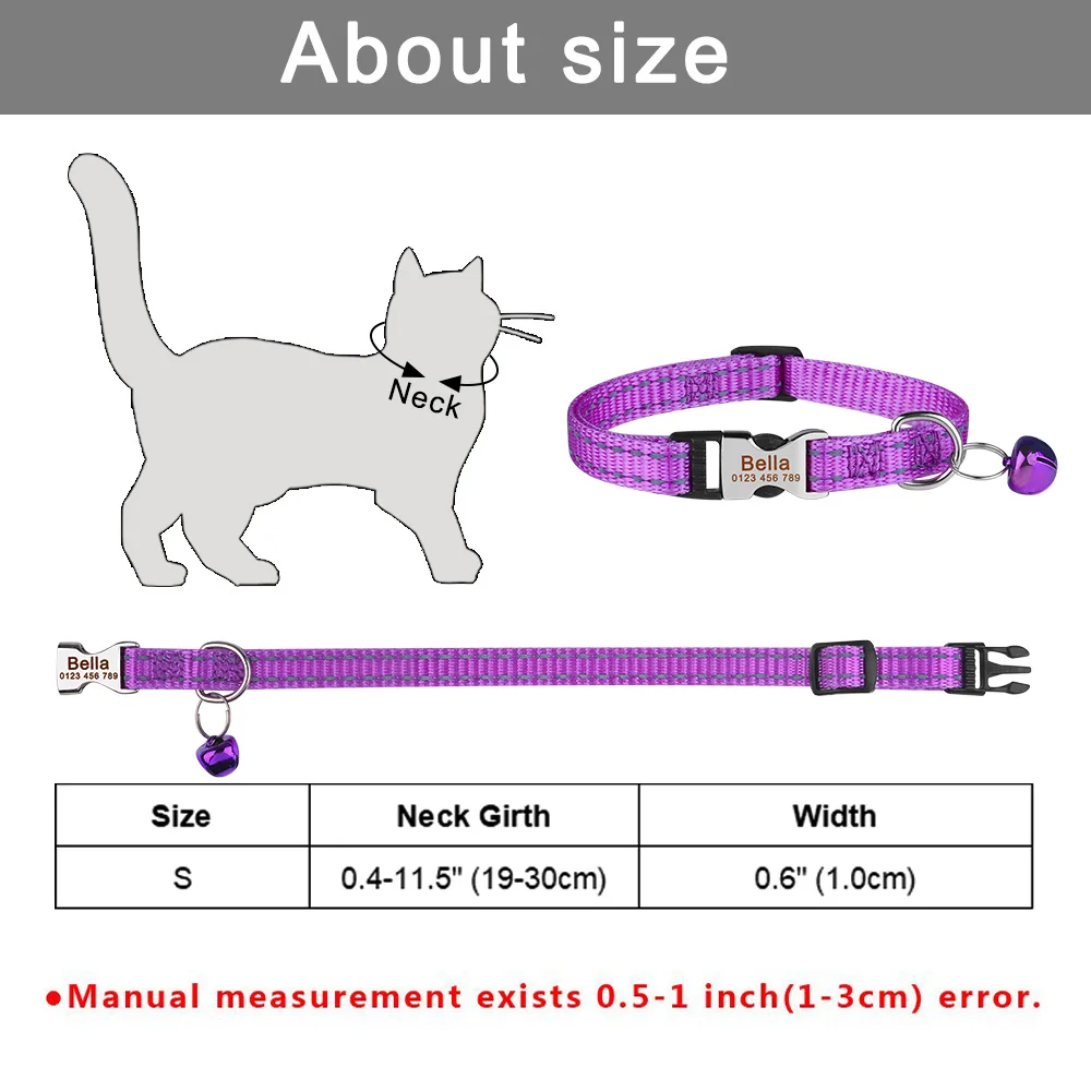 Personalized Pure Nylon Cat Collar Customized Buckle Engraved Collar Nameplate Name Adjustable Colorful Summer Free for S Cat 5