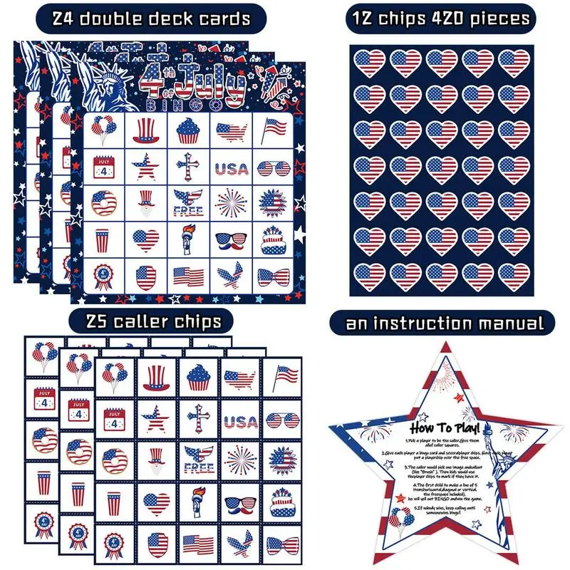 4th Of July Card Games Independence Day Patriotic Bingo Game Funny Card Game Party Supplies Multiplayer For Kids & Adults