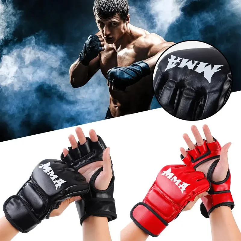 Adult Boxing Training Half Finger Leather Gloves Leather Sports Sanda Sandbags Glove Free Fight MMA Fighting Muay Thai Equipment