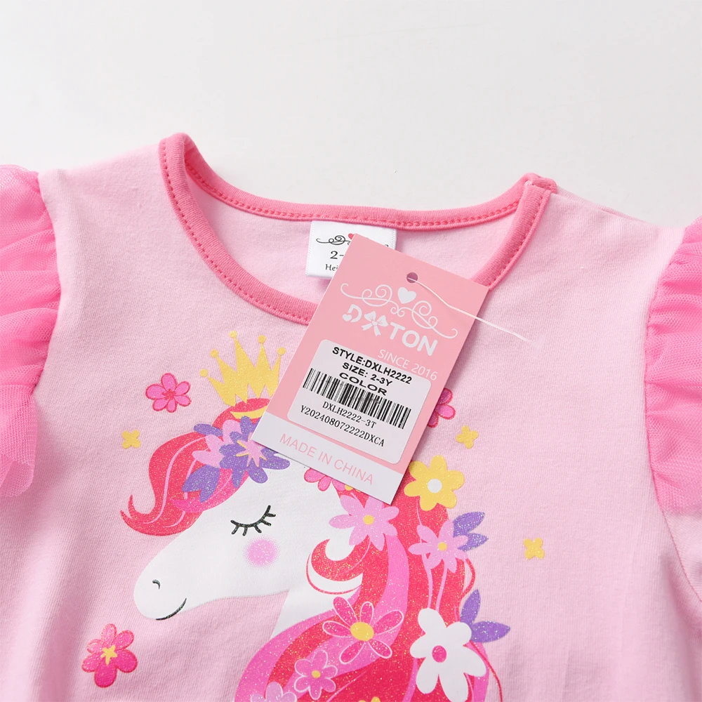 DXTON Neue Prinzessin Kleid Herbst Mädchen Lange ärmeln Kleid Unregelmäßige Mesh Kinder Kleider Einhorn Floral kinder Party Kleidung – Detail 5