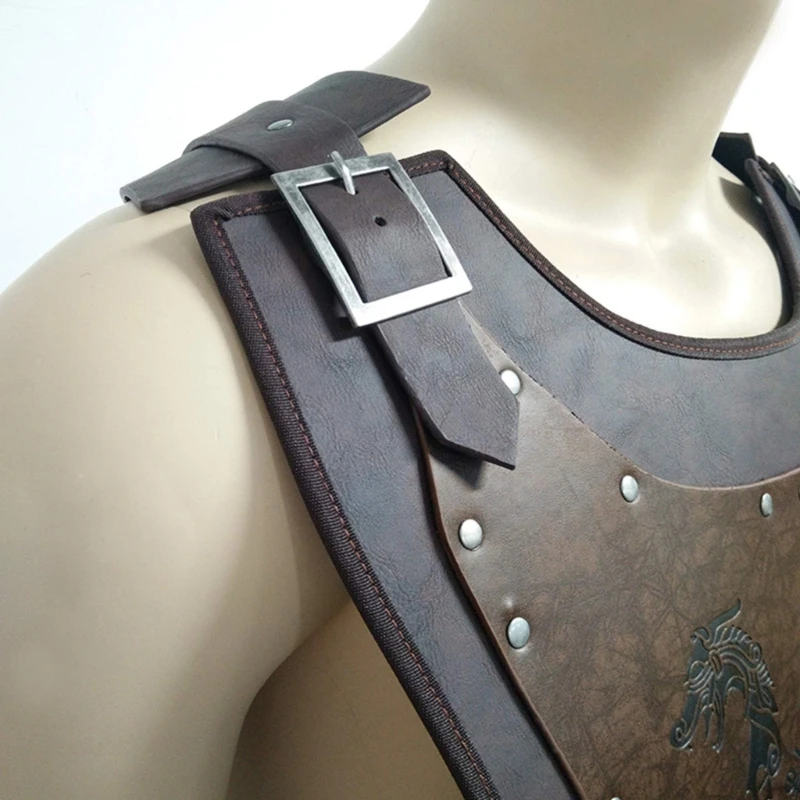 Mens Leather Medieval Punk Vest Cosplays Archers Costume Adult Chest Body Armors Outfit Jerkins Coat Halloweens