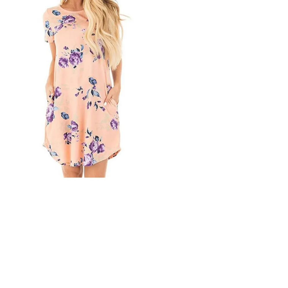 

Women's Short Sleeve Floral Printed Beachdress, O-Neck, Bohemian Party, Knee-Length, Summer Holiday Sundress, Female Robe, 2023