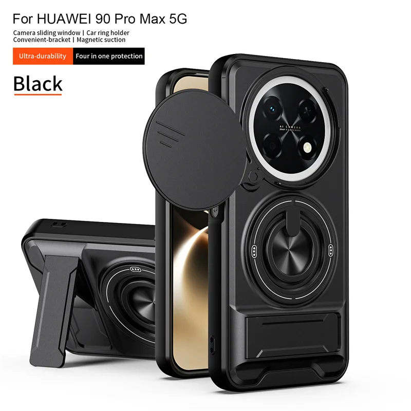 Enhanced Phone Case with Armor Ring Stand and Magnetic Bracket - Lens Protection Back Shell Cover