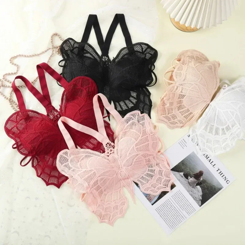 Women Lingerie Bra Sexy Butterfly Lace Backless All-in-one Bralette Flower Hollow-out