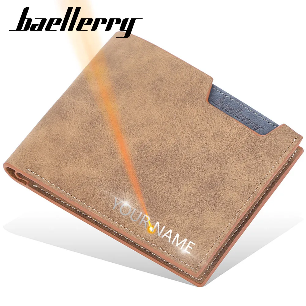 Baellerry Men Wallets Short Name Engraving Card Holder Classic Male Wallet Simple Photo Holder Name Engraved Brand Men_voghion.com