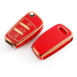 Gold Edge TPU Car Key Cover Case - Premium Audi Accessory (Red cover)